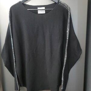 Elegant Black Sweater with Silver Rhinestone Accents